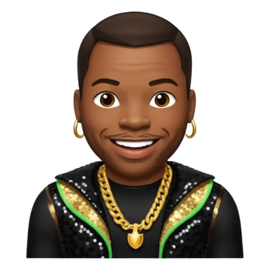 Busta Rhymes with dark brown hair, black sequin outfit sticker
