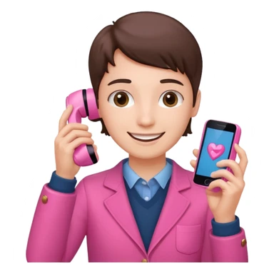 pink video call between one person holding the phone with a person on the phone screen sticker