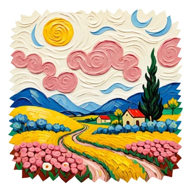 van gogh style abstract SPAM  meat flowers landscape sticker