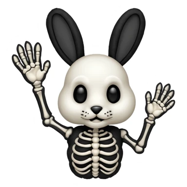 Emoji tête de peluche Lapin squelette noire qui fait bonjour de la main  sticker