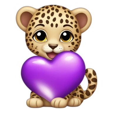 Baby leopard holding a purple heart  sticker