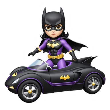 scale racing sexy fitted Batgirl’s buxom heroically armored midnight-colored tight outfit 1970’s tv style dark knight stealthy accurate sporty safe plush deluxe off-road pursuit drifting F1 town car (black hair, shoulders back against seat) rally vehicle  sticker