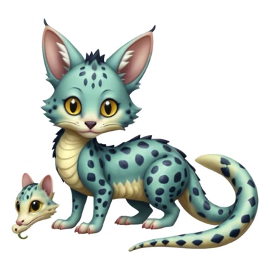 Realistic cute Flurry furry scary slimy oily glossy wet gloomy dusky scaly sergal-serval-possum-sphynx-Koi-sergal-fusion-animal-hybrid-creature with a snake-tail sticker
