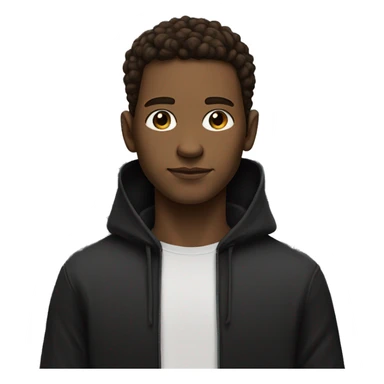 half human with brown flowed back hair and half ai robot that looks cool wearing a black hoodie sticker