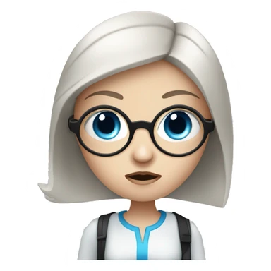 white girl with black hair and blue eyes with magnifying glass and a suspicious look sticker