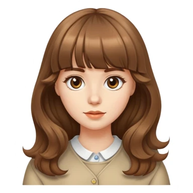 Caucasian girl with brown blunt bangs and big wavy hair sticker