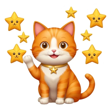 Happy orange Cat holding 5 stars  sticker