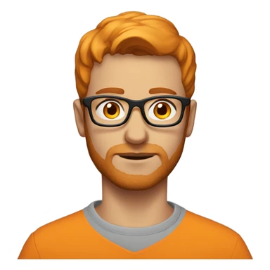 A young Central European man with short hair, an orange beard, glasses with orange lenses, and clasped hands. sticker
