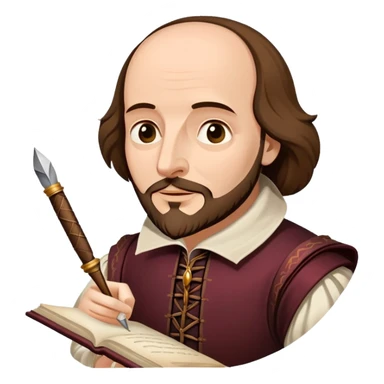 Shakespeare the playwright holding a quill pen and manuscript sticker