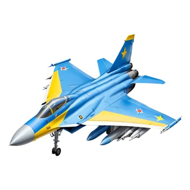 MiG-29 fighter jet with Ukrainian blue and yellow markings, military aircraft sticker