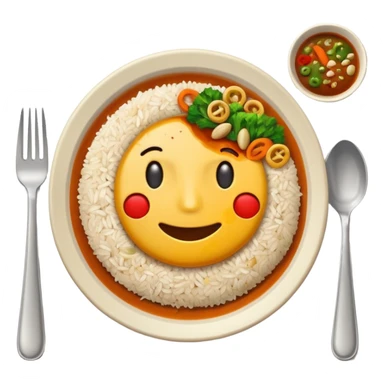  dirty plate after eating, leftover food scraps, vegetable pieces, rice grains, sauce stains on the plate, fork and spoon placed beside the platerealistic food leftovers, clean and simple background, soft lighting, high quality, emoji style sticker