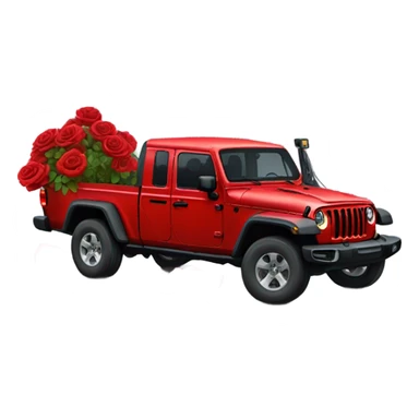 Realistic Red Jeep Gladiator with the truck bed full of roses. sticker