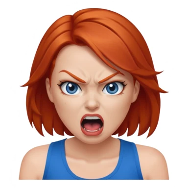 mujer pelirroja con los ojos y los labios maquillados enojada gritando con musculosa azul sticker