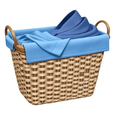 white LAUNDRY BASKET WITH FOLDED blue CLOTHES sticker