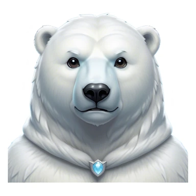 Cinematic Noble Polar Bear Portrait Emoji, Poised and regal, with a strong, muscular build cloaked in thick, snowy fur and piercing, determined eyes, Simplified yet sharp and sophisticated features, highly detailed, glowing with a soft, dignified polar glow, high shine, intelligent and majestic, stylized with an air of arctic authority, focused and commanding, soft glowing outline, capturing the essence of a watchful and confident guardian that feels as though it could step out of the screen with effortless authority! sticker