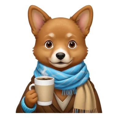 A dog drinking a cup of coffee, outside is cold sticker
