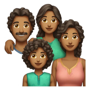 indian family with one dad and one son straight hair and one mom and one daughter curly hair sticker