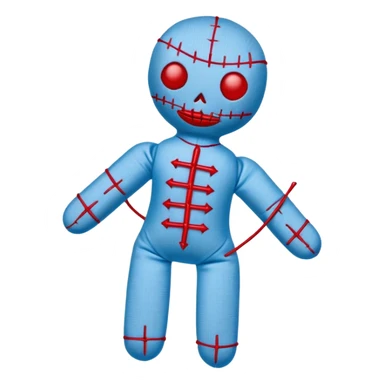 A voodoo doll made of fabric with Carolina blue (light blue) body and red stitches, with pins stuck in it sticker