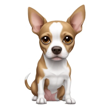 A chihuahua brown and white short hair on top of a pitbull gray and white ready to gain the word sticker