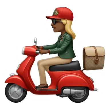 a woman and a man wearing gucci caps driving a e scooter sticker