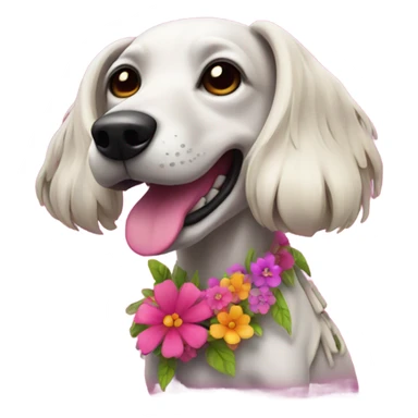 Hot pink skeleton-dog with flowers  sticker