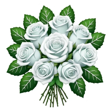 A bouquet of white roses, adorned with Christmas snowflakes sticker
