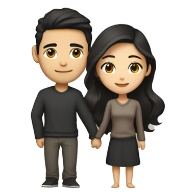 A half pale Asian man with short dark hair and amber eyes embracing and loving a half Asian woman with long wavy dark hair and dark hazel eyes. They love each other a lot And have good fashion taste. sticker