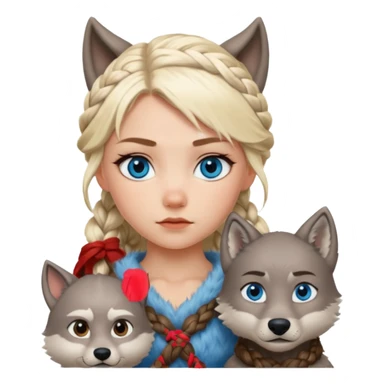 Viking platinum blonde girl with braid and blue eyes. Wolf pet sticker