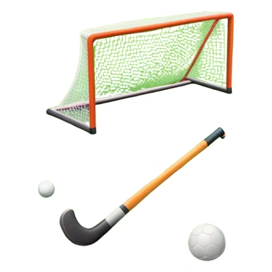 A field hockey stick and ball on a vibrant green grass field, with goalposts and clear field markings in the background. The scene emphasizes the bright, lush grass, highlighting the fast-paced and strategic nature of hockey on a well-maintained pitch. sticker