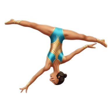 A skilled acrobat mid-air, executing a breathtaking flip with perfect control. The pose radiates strength, balance, and agility. The background suggests a dynamic performance space, with stage lights or a competition arena, emphasizing motion, precision, and teamwork. sticker