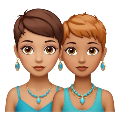 Puerto Rican fair skin straight brown pixie cut hair with hoop earrings make up and my best friend caramel colored pixie cut with jewelry and makeup on her face besties side-by-side sticker