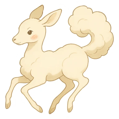 vanilla-colored cloud doe, floating with rosy cheeks and graceful movement, ghibli style sticker