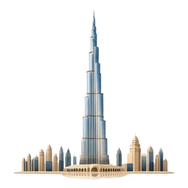 Burj Khalifa, beige color, minimalist style, view with reflection in glass, emoji style sticker
