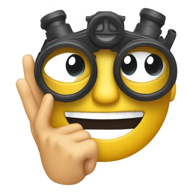 An emoji making a gesture by forming circles with both thumbs and index fingers, placing them around the eyes like binoculars sticker