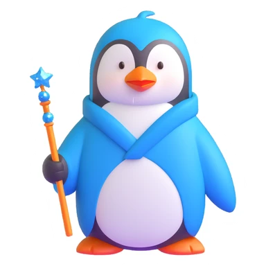 penguin wizard with a blue robe and sparkly wand sticker