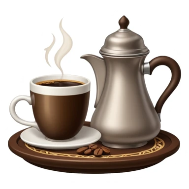 a cup of Saudi coffee with traditional dallah pot next to the cup sticker