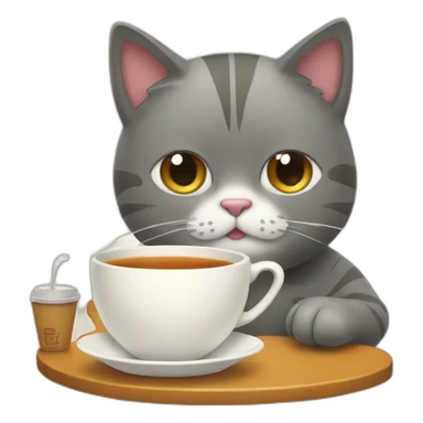 cat drinking tea with take away cup sticker