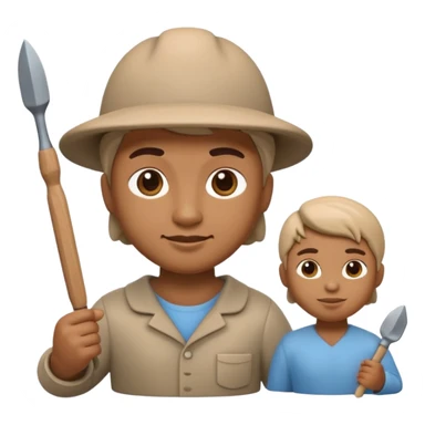 Apple Memoji-style 3D emoji of a sculptor with a small statue and chisel, smooth gradients, rounded edges, no background.during sculpting rock sticker