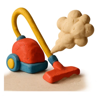 vacuum cleaner with dust cloud in claymation style with matte finish and soft lighting sticker