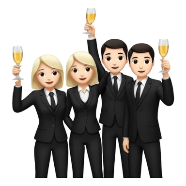 Un equipo de venta con trajes negros, personas blancas solo 3 celebrando un logro con un brindis. El fondo negro totalmente  sticker