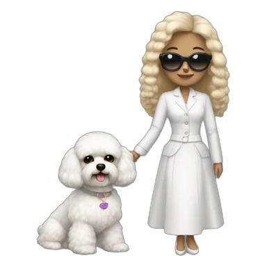 mujer con gafas pelo negro largo y perro bichon blanco sticker