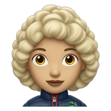 blond latina woman using Lacoste puffer jacket sticker