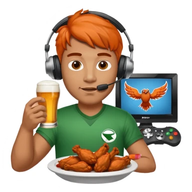 Football and tv and buffalo wings and beer and Xbox and a man with headset sticker