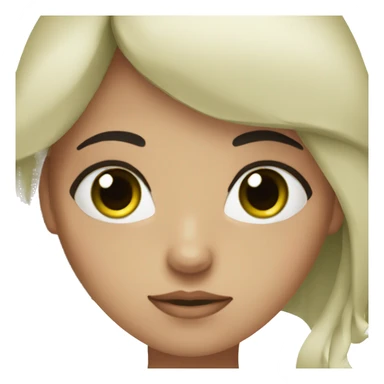 The girl has dark brown hair, black eyebrows and eyelashes, green eyes and is sick sticker