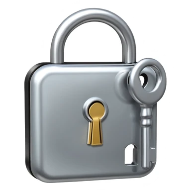A chrome silver lock and key emoji, smooth metallic surfaces, glossy reflections, luxury swag vibe, minimal iOS emoji style, centered on clean white background sticker