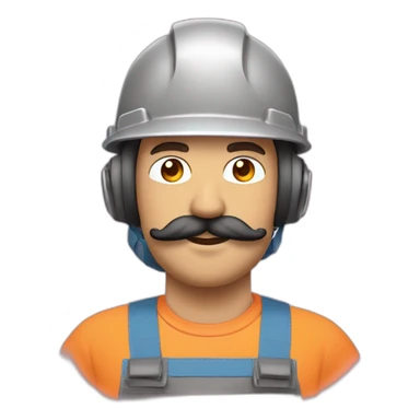 Un homme avec les cheveux rose, un bouc et une moustache avec un casque de chantier et du remblais sur la peau sticker