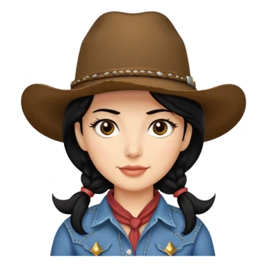 cowgirl emoji black hair long open, darb brown eyes sticker