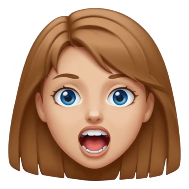 Normal doll like girl with light brown hair and blue eyes with mouth open a little bit showing fangs shes pale but still ttan  sticker