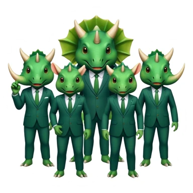 faces of different office green triceratops in a suit sticker