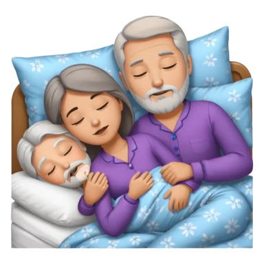 Man with grey hair and beard,beautiful brunette woman sleeping in bed together in the spooning position  sticker
